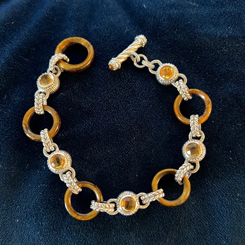 Judith Ripka 925 Sterling Silvertigers eye citrine Bracelet